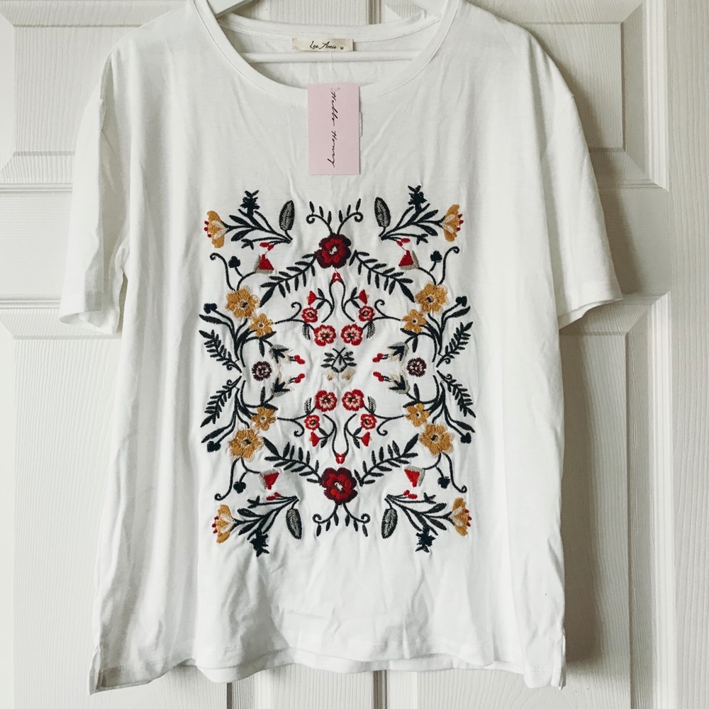 Hello Honey | Cream embroidered knit top